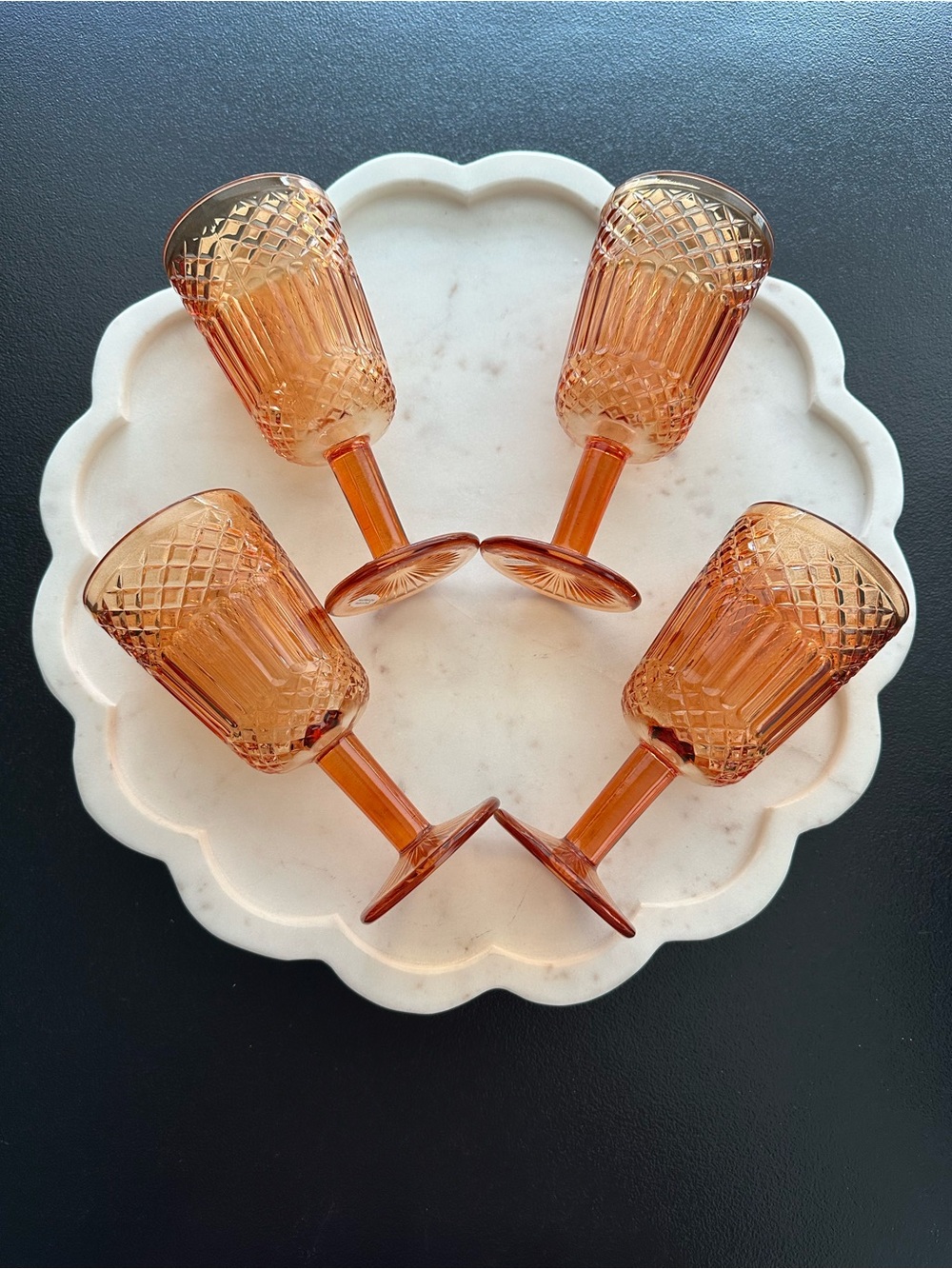 Orange Glass Drinking Goblet Set of 4